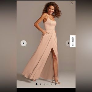 David’s Bridal Crepe Back Satin Bridesmaid Dress- strapless and spaghetti strap.